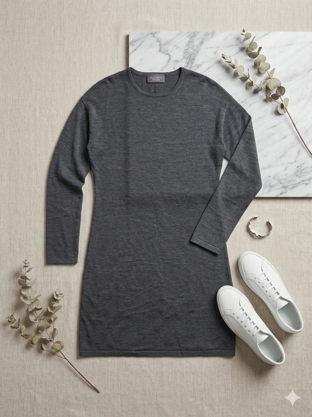 Garnet Hill Charcoal Gray Crewneck Sweater Dress